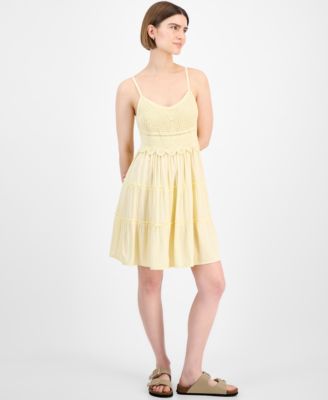 Pink Rose - Juniors' Crochet-Bodice Tiered Mini Dress