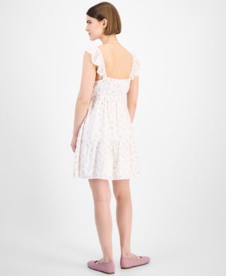 Juniors' Flutter-Sleeve Floral-Print Mini Dress