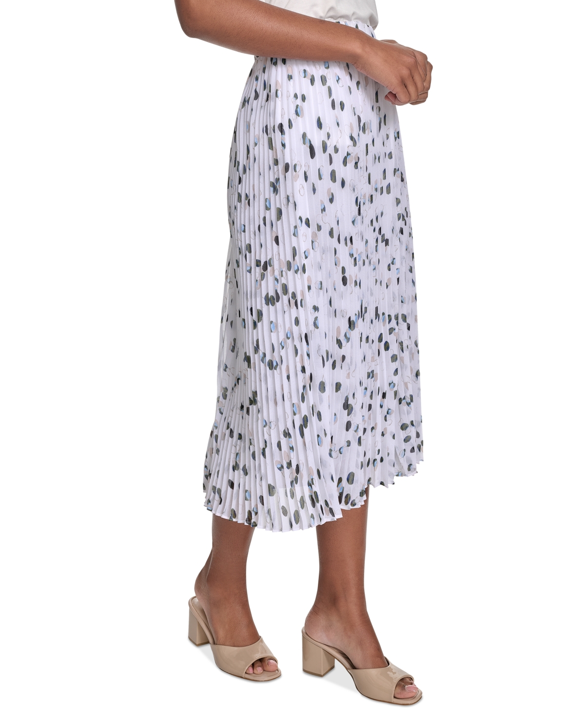 Calvin Klein Petite Dot-print Pleated Midi Skirt