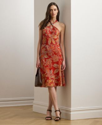 送料関税込【LAUREN RALPH LAUREN】FLORAL ETTE DRESS Lauren Ralph Lauren Georgette Floral Print V Neck Short