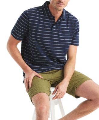 Men's Classic-Fit Stripe Seersucker Johnny Collar Pocket Polo Shirt