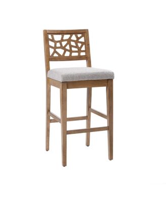 Set of 1 Counter Height Stool with Upholstered Seat, Cracked Ice Back Oak Veneer for Kitchen Island or Dining Room