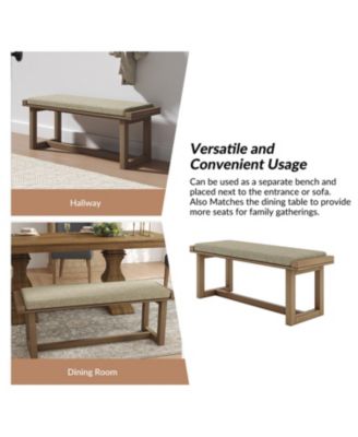 Irene Contemporary Solid Wood Dining Bench with Linen Upholstered