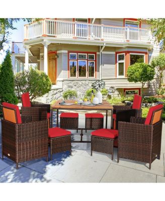 9PC Rattan Wicker Patio Dining Set Outdoor Furniture Set w/ Cushion