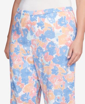 Plus Size Floral Print Soft Capri Pants