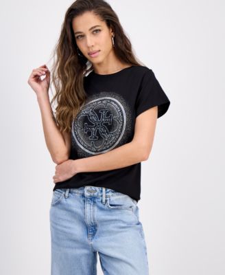 GUESS - Women's Cotton 4G Hotfix Short-Sleeve Crewneck Tee