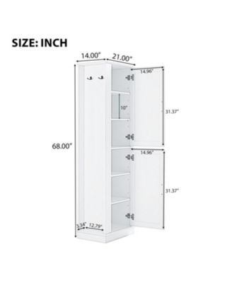 Tall Bathroom Storage Cabinet, Freestanding Storage Cabinet with Hook and Adjustable Shelf, MDF Board, White