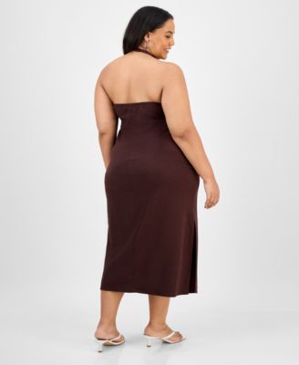 Trendy Plus Size Halter-Neck Linen-Blend Midi Dress, Exclusively at Macy's