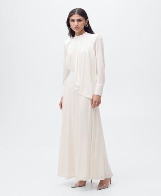 MANGO - Women's Satin Ruffle-Neck Dress