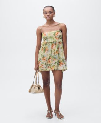 MANGO - Women's Ruffle Detail Short Floral-Print Dress