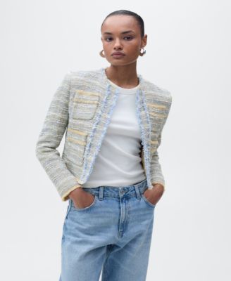 MANGO - Women's Frayed Ends Tweed Jacket