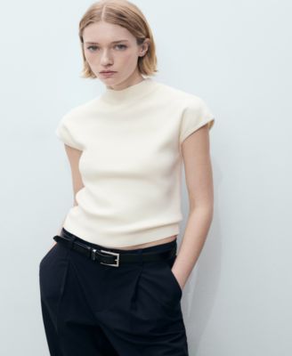 MANGO - Women's Perkins-Neck Short-Sleeved Sweater
