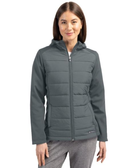 Женские куртки Cutter & Buck Women's Cutter and Buck Evoke Hybrid Softshell Full Zip Hooded Long SleeveJacket