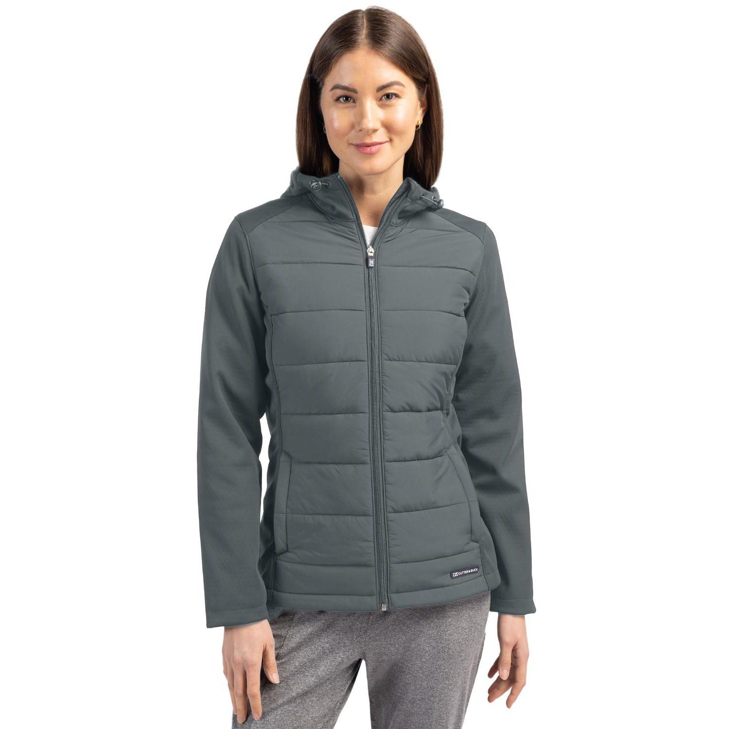 Women's Cutter and Buck Evoke Hybrid Softshell Full Zip Hooded Long SleeveJacket