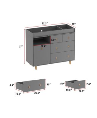 Diaper Table with 4 Drawers, Baby Changing Station with Storage Compartments