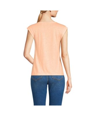 Women's Linen Blend Cap Sleeve Gathered Shoulder Tee