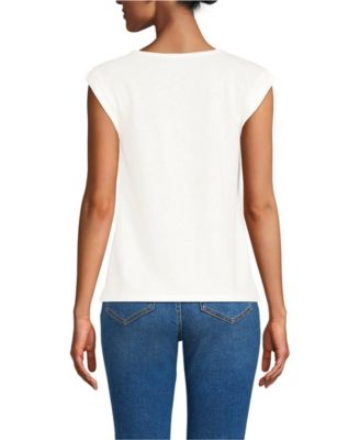 Women's Linen Blend Cap Sleeve Gathered Shoulder Tee