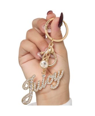 Crystal Pave "Juicy" Script Keychain, Gold-Tone Bling Charm