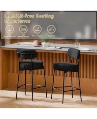 Set of 2,Metal/Fabric, 24 Inches Modern Counter Height Bar Stools with Curved Back, Upholstered Boucle Barstools for Kitchen Island, Cafe