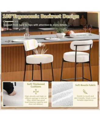 Set of 2,Metal/Fabric, 24 Inches Modern Counter Height Bar Stools with Curved Back, Upholstered Boucle Barstools for Kitchen Island, Cafe