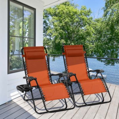 2 PCS Folding Zero Gravity Reclining Lounge Chairs Beach Patio with Utility Tray