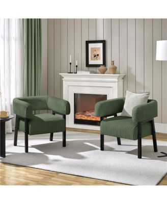 1 Pc Corduroy Upholstered, Engineered Wood Frame U-Shaped Backrest, Pocket Coil Seat Barrel Accent Chair