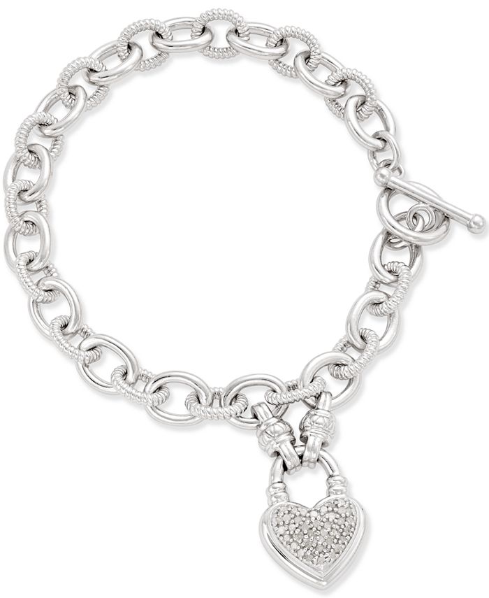 Macy's Diamond Heart Charm Bracelet (1/4 ct. t.w.) in Sterling Silver ...