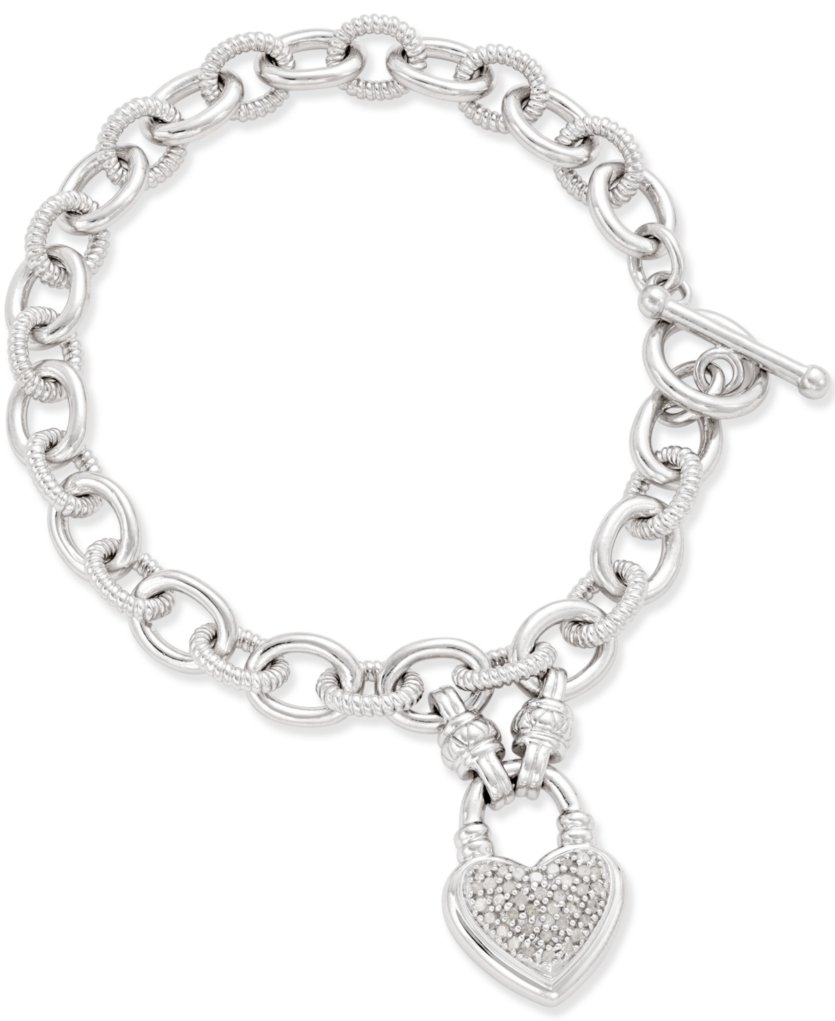 Macy's Diamond Heart Charm Bracelet (1/4 Ct. T.w.) In Sterling Silver