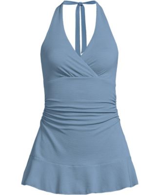 Women's Pique Halter Ruffle Hem Mini Swim Dress Swimsuit