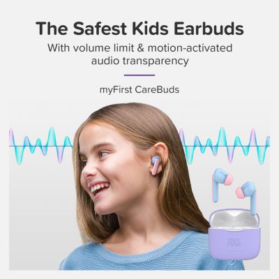 CareBuds (Cotton Candy) Kids Wireless Earbuds with 85dB Volume Limit, Built-in Mic, 6 Ear Tips, Anti-Lost Strap Easy Pairing, Gift for Kids 4-15