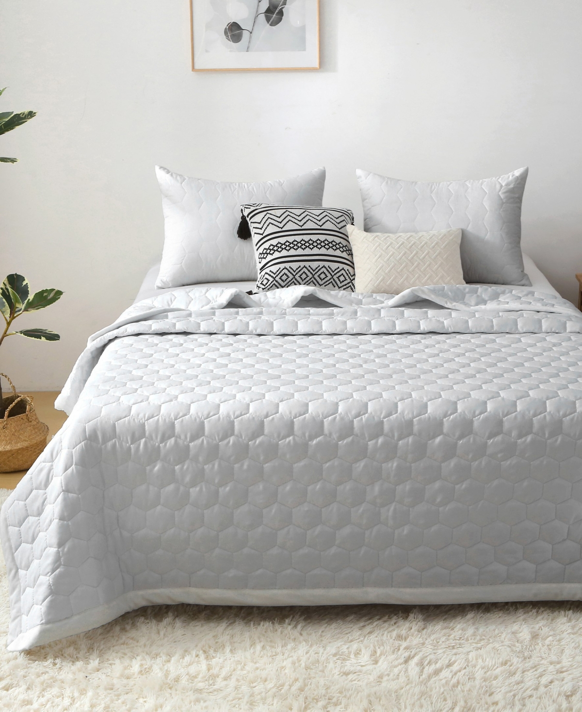 St. James Home Mini Honeycomb Down Alternative Blanket Set, Full/queen In Gray