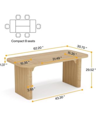 rectangular for 4–6 with double pedestal, wood and metal, 62-inch dining table for kitchen, dining or living room use