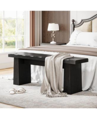 47" Wooden Entryway Bench, Long Dining Table Bench with Sturdy Frame, Easy Assembly for Bedroom, Living Room, Hallway