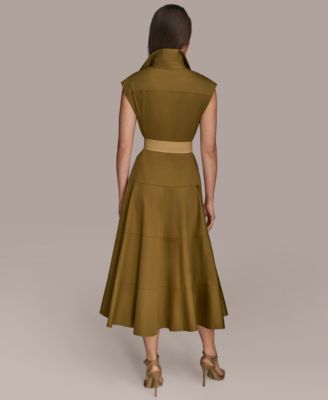 【Donna Karan New York】Belted Asymmetric-Hem Dress Donna Karan New York Women's Belted Cap-Sleeve Dress - Macy's