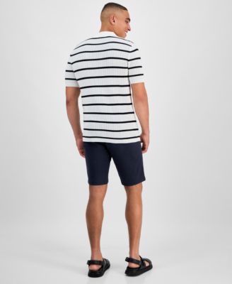 Karl Lagerfeld Striped Open Collar Polo Shirt In White