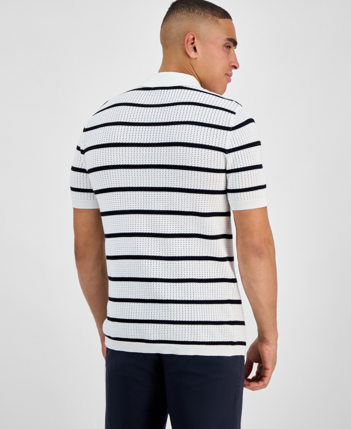 Karl Lagerfeld Striped Open Collar Polo Shirt In White