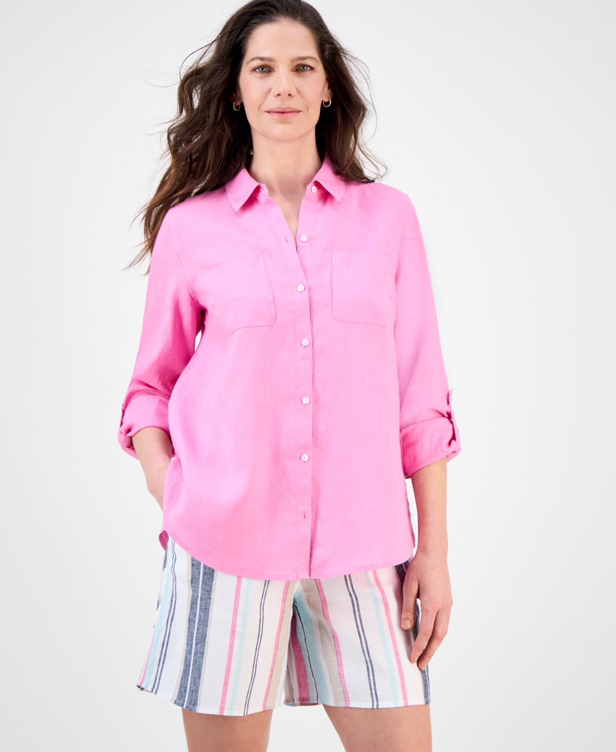 CHARTER CLUB WOMEN'S 100% LINEN SHIRT, CREATED FOR MACY'S 