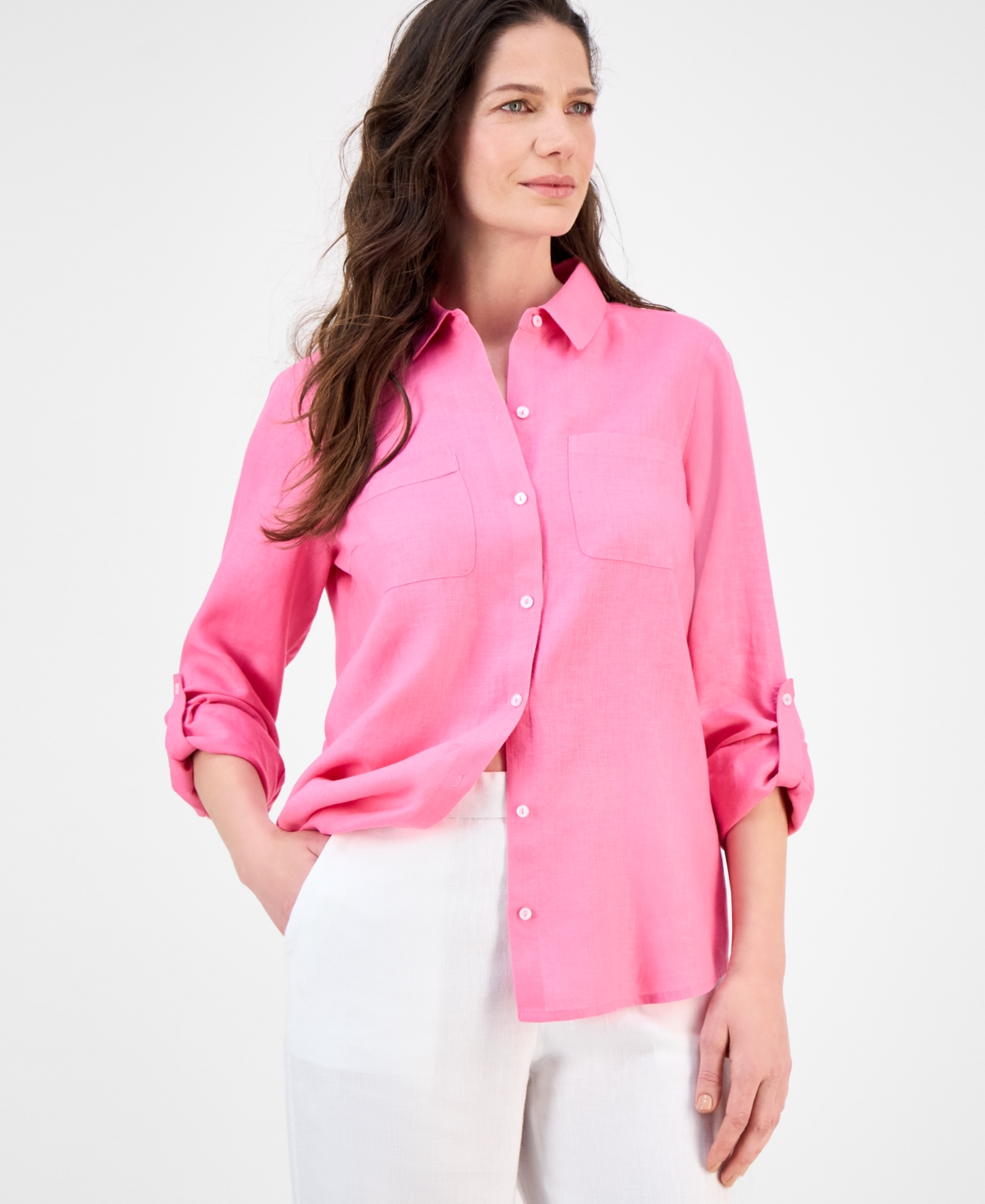 CHARTER CLUB WOMEN'S 100% LINEN SHIRT, CREATED FOR MACY'S 