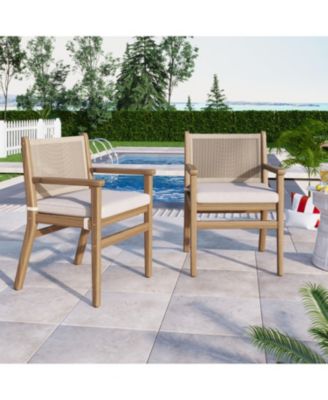 Streamdale Acacia Wood Armchairs with Rope Back and Cushions, Set of 2