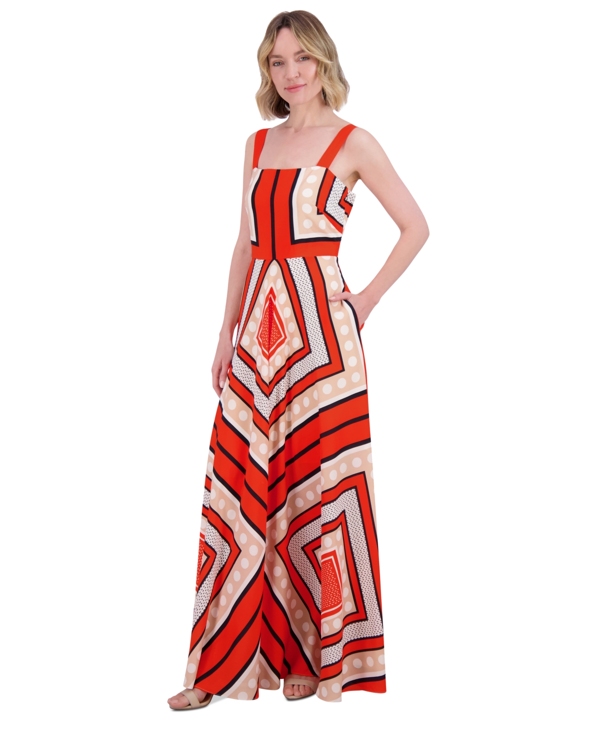 ELIZA J WOMEN'S PRINTED SQUARE-NECK MAXI SUNDRESS 