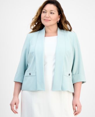 Kasper - Plus Size Shawl-Collar Cuffed 3/4-Sleeve Jacket