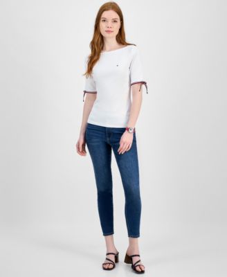 Women's Cotton Boat-Neck Tie-Sleeve T-Shirt