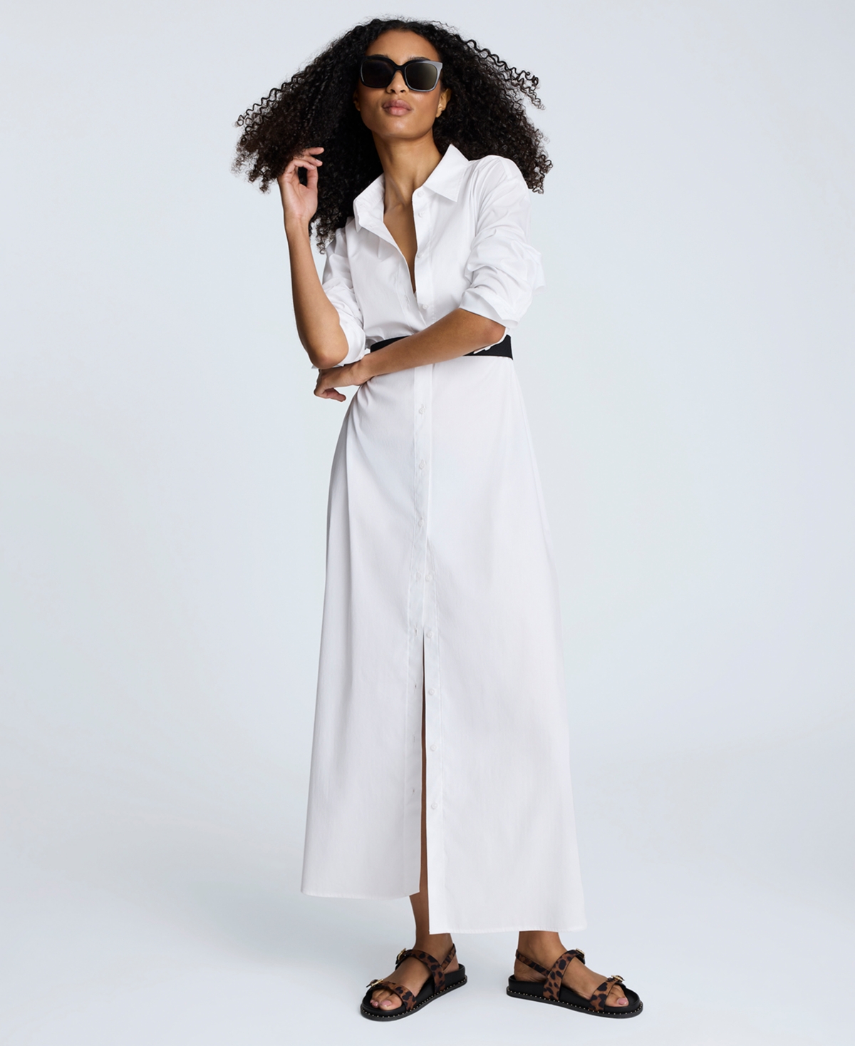 Women's Long-Sleeve Maxi Shirtdress - Pure White