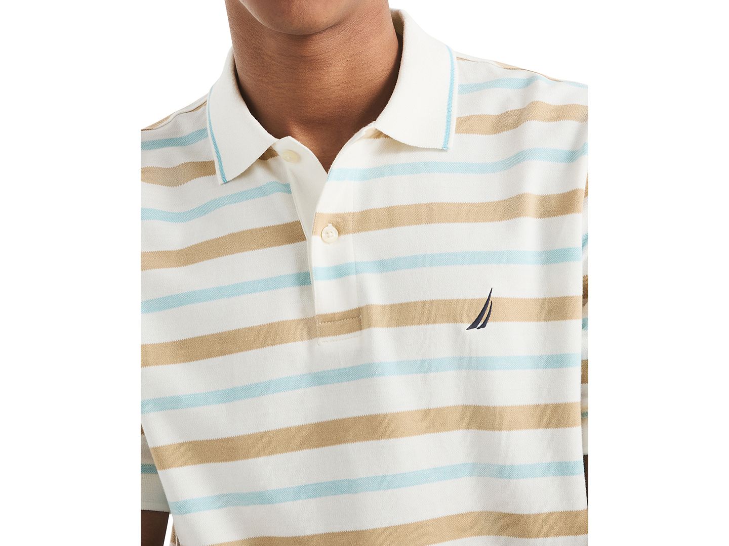 Мужское поло Nautica Birdseye Stripe Polo Shirt, цвет: Молочный белый — фото 3
