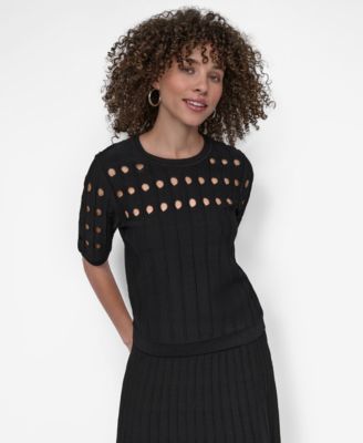 DKNY - Women's Crepe Cut-Out Sweater