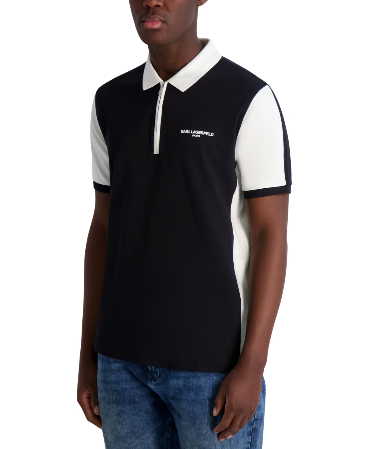 Karl Lagerfeld Paris Colorblock Stretch Cotton Zip Polo