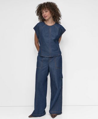 Womens Lightweight Cotton Denim Top Wide Leg Jeans