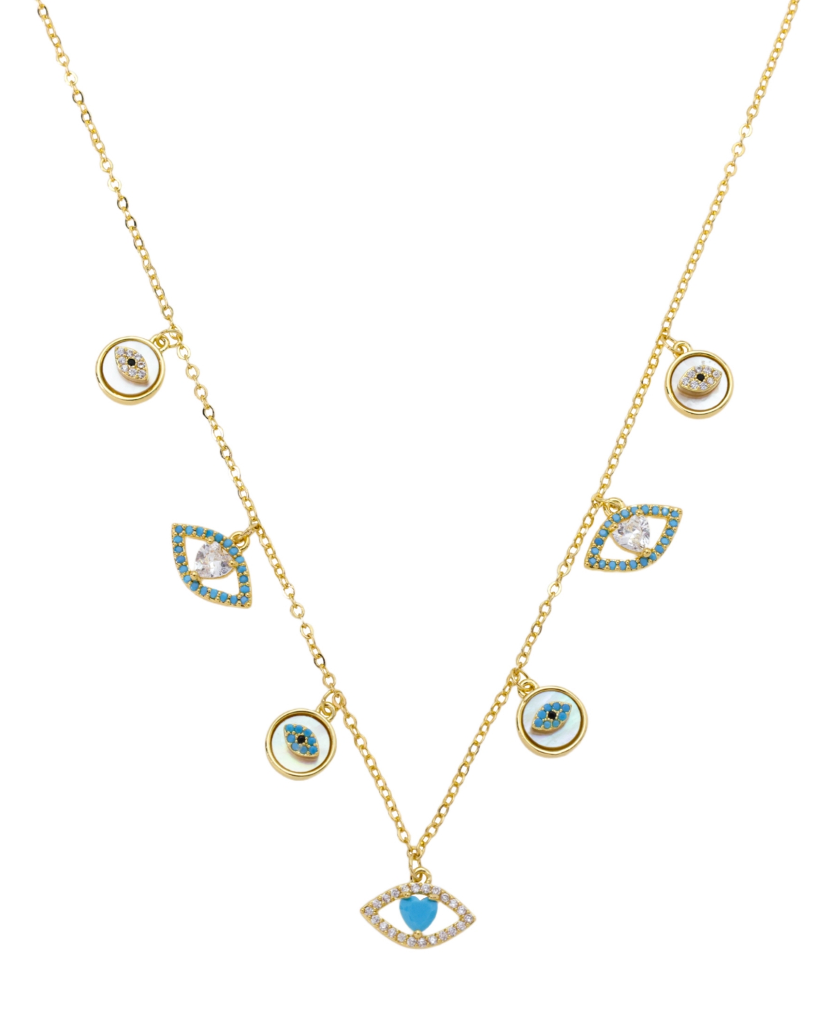 Cubic Zirconia Evil Eye Charm Necklace - Gold