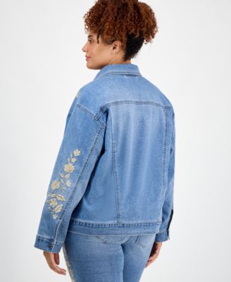 Trendy Plus Size Floral-Embroidered Jacket, Exclusively at Macy's 
