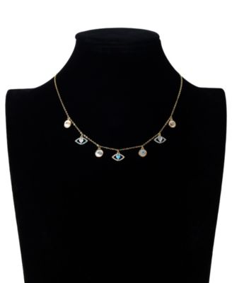 Mother of Pearl Inlay, Clear Black Turquoise, Evil Eye Turquoise and Clear Heart Necklace